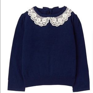 Janie and Jack Lace Crochet Navy Girl’s Sweater Sz 4 Bloom Town Cream Collar